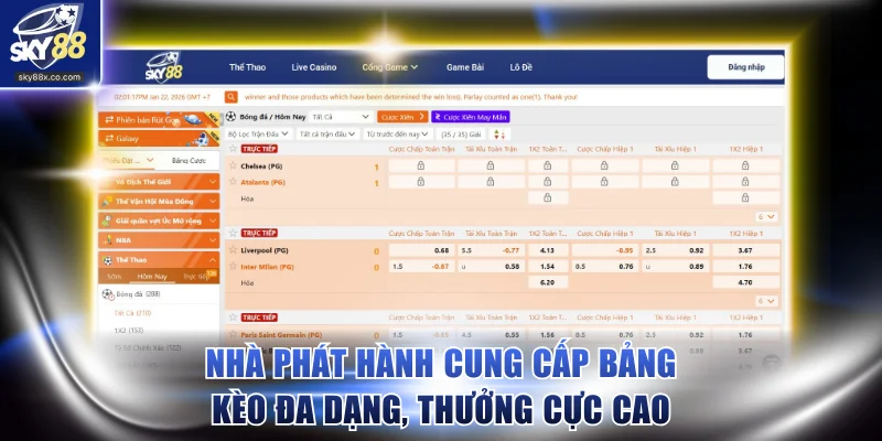 Nhà phát hành cung cấp bảng kèo đa dạng, thưởng cực cao